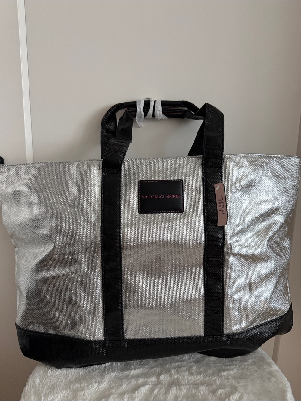 Victoria's Secret Silver and Black Duffel Tote